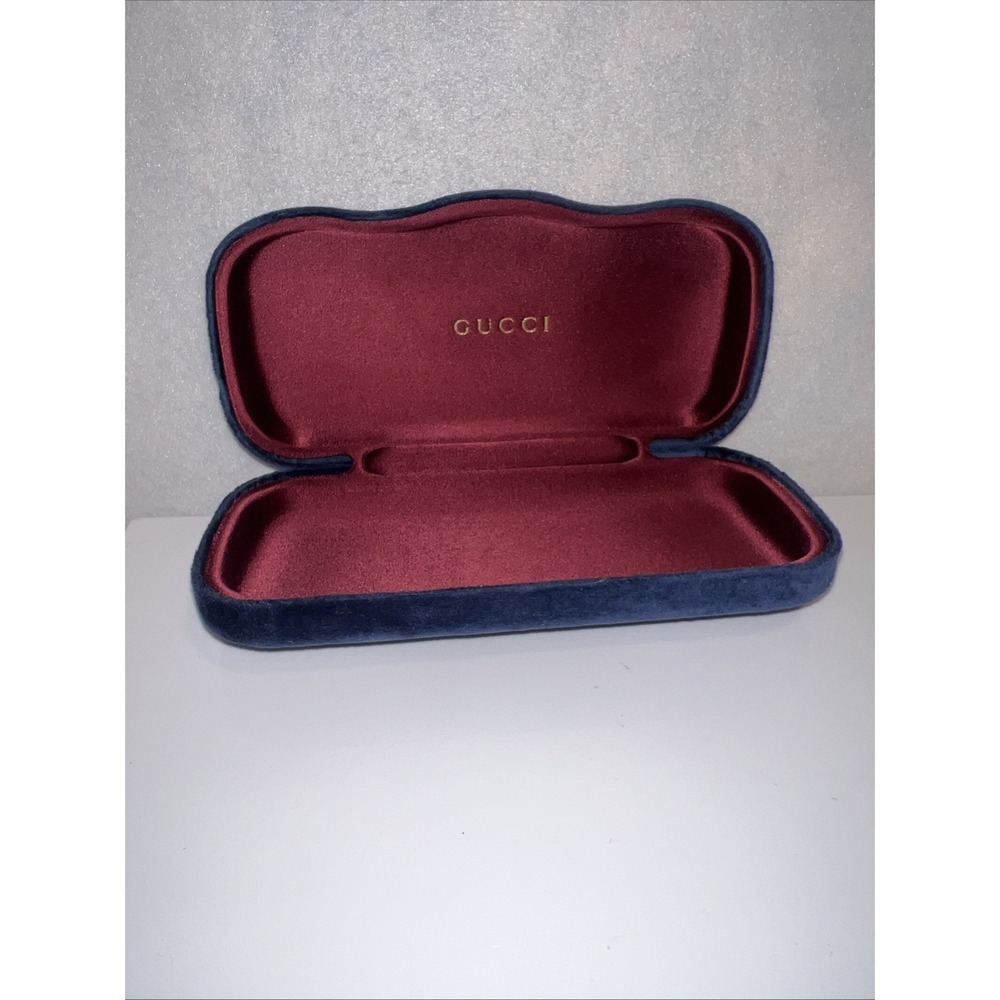 Gucci hard Case Blue velvet/Burgundy+Golden Logo f/sunglasses/eyeglasses -Mint !